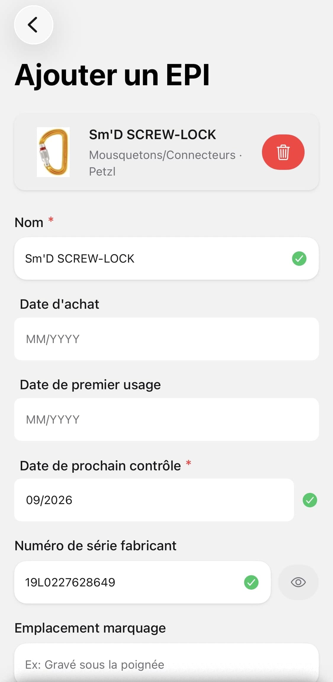 Ajouter un EPI rapidement