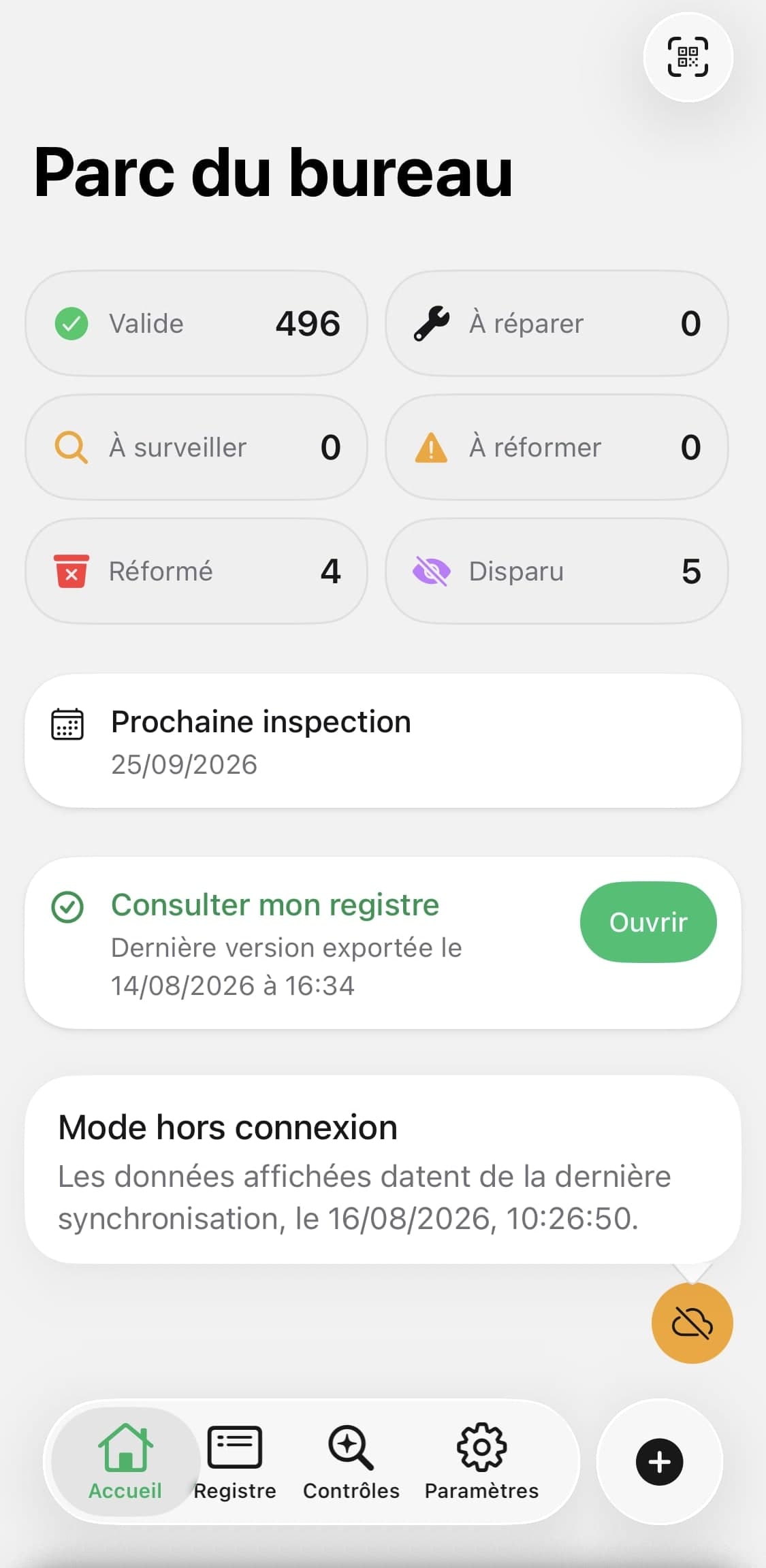 Tableau de bord de l'application mobile EPI Tranquille